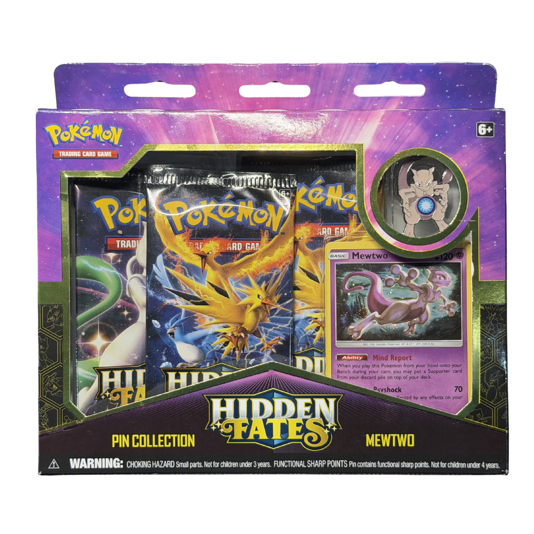 Sealed Pokémon Hidden Fates Pin Collection Mewtwo, Sun & Moon era