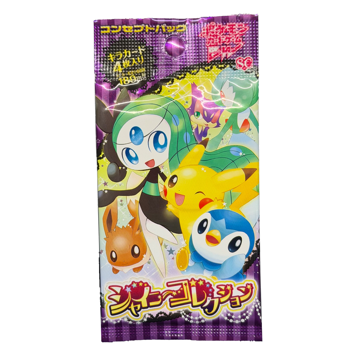 Japanese Shiny Collection SC 1st Edition Pokémon booster pack with Meloetta, Pikachu, Eevee and Piplup artwork