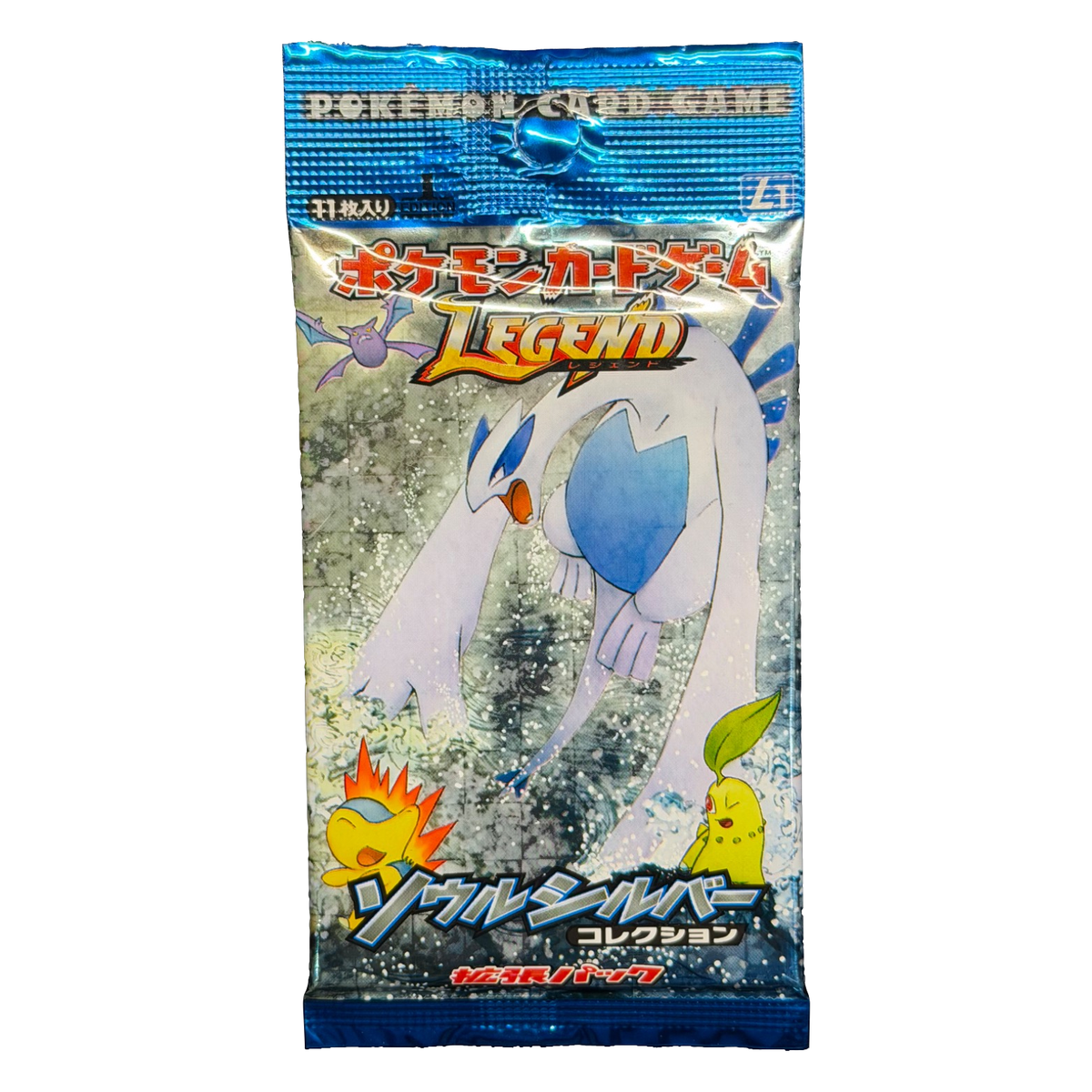 Japanese SoulSilver Collection L1 1st Edition booster pack featuring Lugia, Crobat, Cyndaquil and Chikorita